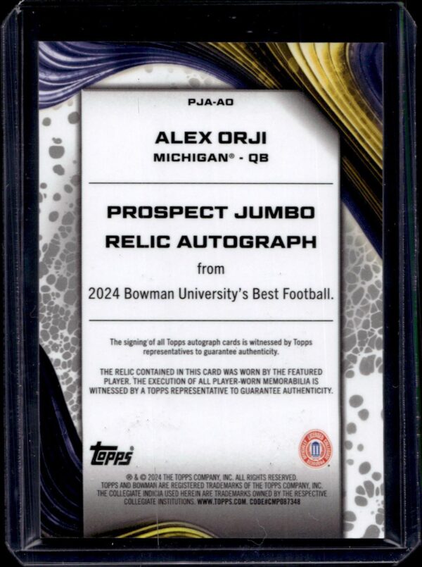 Alex Orji 2024 Bowman University Best Jumbo Relic Auto Michigan Wolverines PJA-AO - Image 2