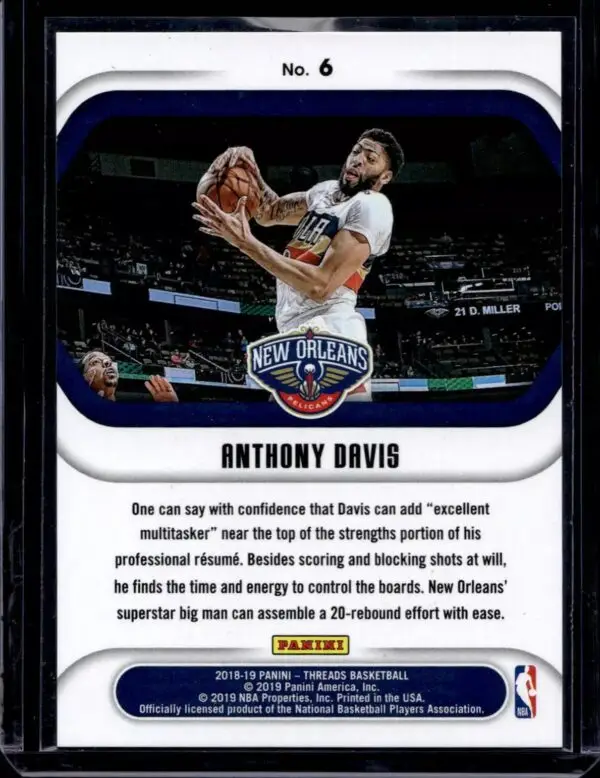 Anthony Davis 2018-19 Panini Threads Board of Directors Gold /10 New Orleans Pelicans 6 - Image 2