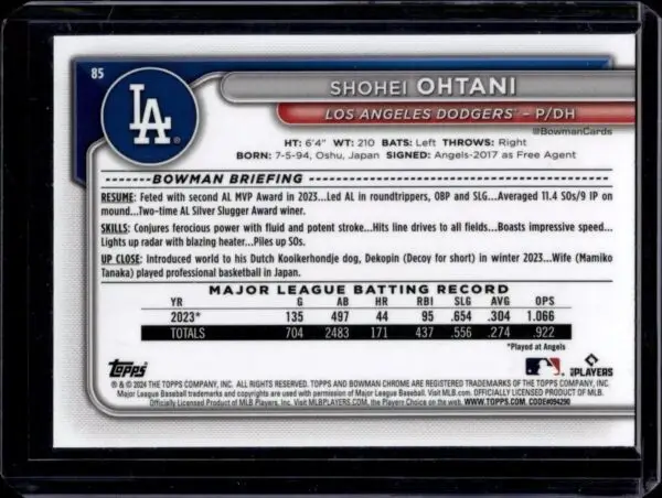 Shohei Ohtani 2024 Bowman Chrome Mega Mojo Refractor Los Angeles Dodgers 85 - Image 2