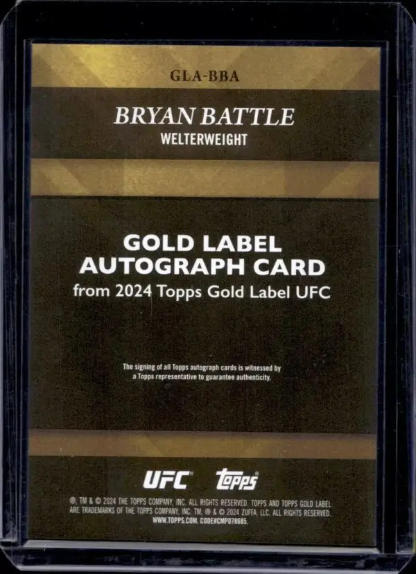 Bryan Battle 2024 Topps Gold Label UFC Auto /249 GLA-BBA - Image 2