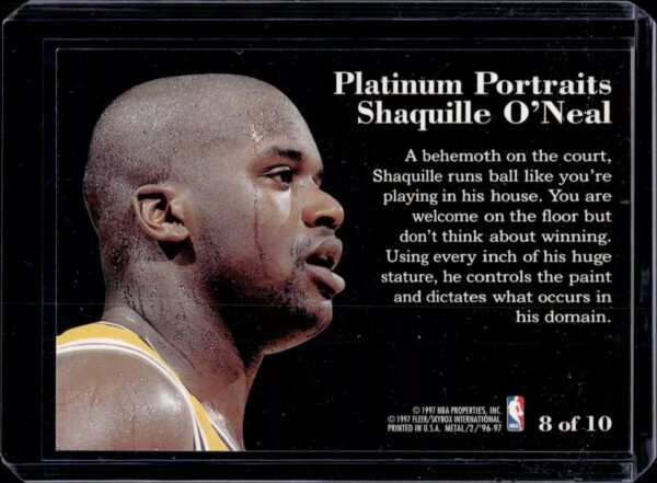 Shaquille O'Neal 1996-97 Metal Platinum Portraits Los Angeles Lakers 8 - Image 2