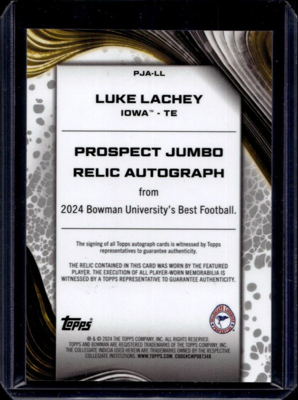 Luke Lachey 2024 Bowman University Best Jumbo Relic Auto Iowa Hawkeyes PJA-LL - Image 2