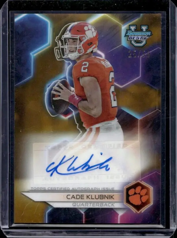 Cade Klubnik 2023 Bowman Best University Gold Refractor Auto /50 Clemson Tigers BOA-CK