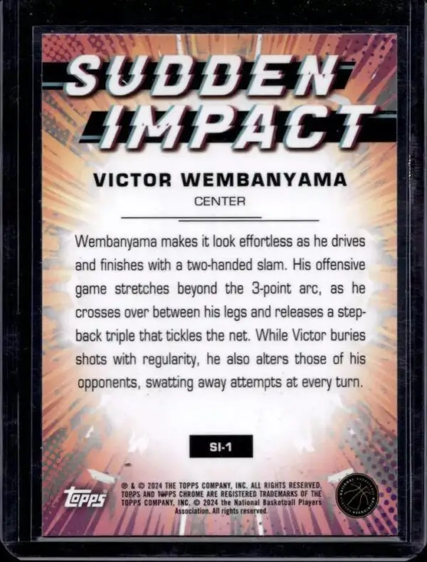 Victor Wembanyama 2023-24 Topps Chrome Sudden Impact RC San Antonio Spurs SI-1 - Image 2