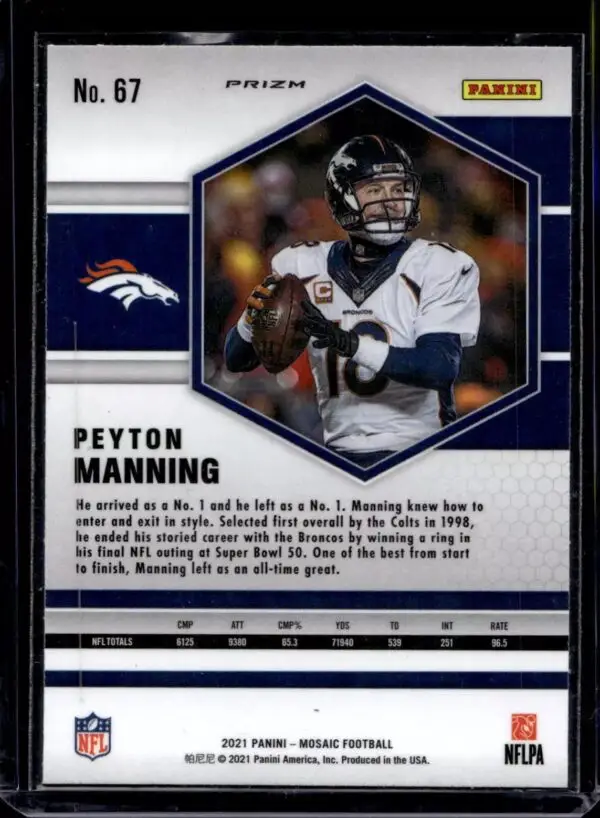 Peyton Manning 2021 Panini Mosaic Honeycomb Denver Broncos 67 - Image 2