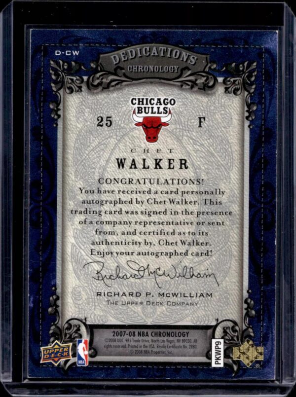 Chet Walker 2007-08 Upper Deck Chronology Dedications Auto /50 Chicago Bulls - Image 2