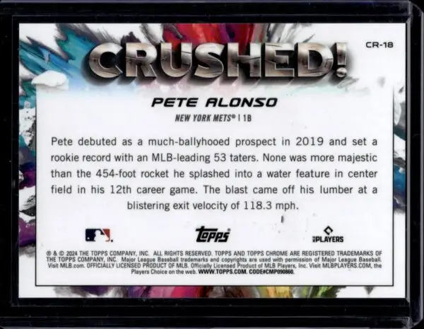 Pete Alonso 2024 Topps Chrome Update Crushed! New York Mets CR-18 - Image 2