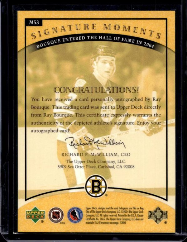 Ray Bourque 2004-05 Upper Deck Legends Classics Auto /125 Boston Bruins M53 - Image 2