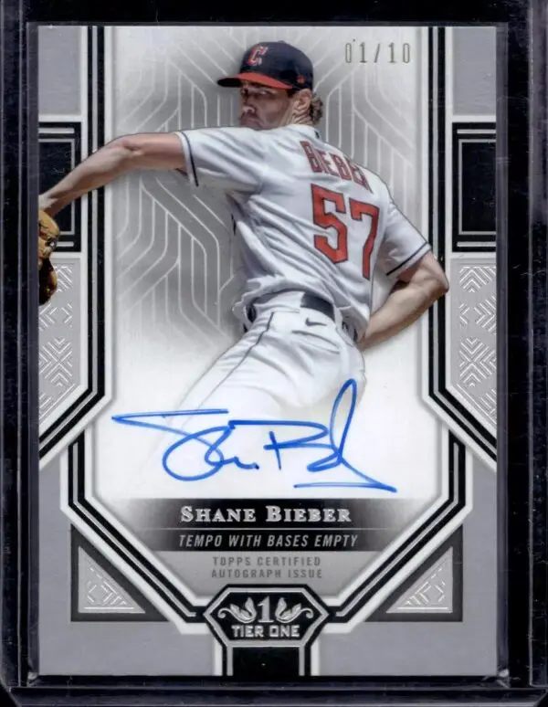 Shane Bieber 2023 Topps Tier One Silver Auto /10 Cleveland Guardians AS-SB