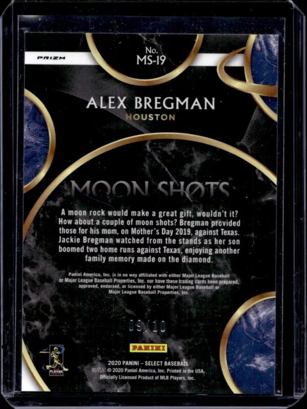 Alex Bregman 2020 Panini Select Moon Shots Gold /10 Houston Astros MS-19 - Image 2