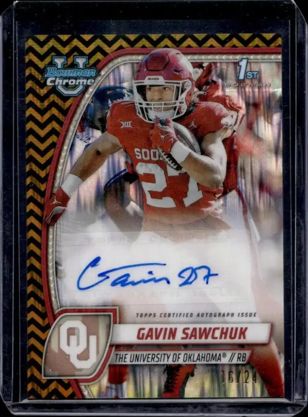 Gavin Sawchuk 2024 Bowman U Chrome Black Gold Stealth Auto Oklahoma Sooners PA-GSA