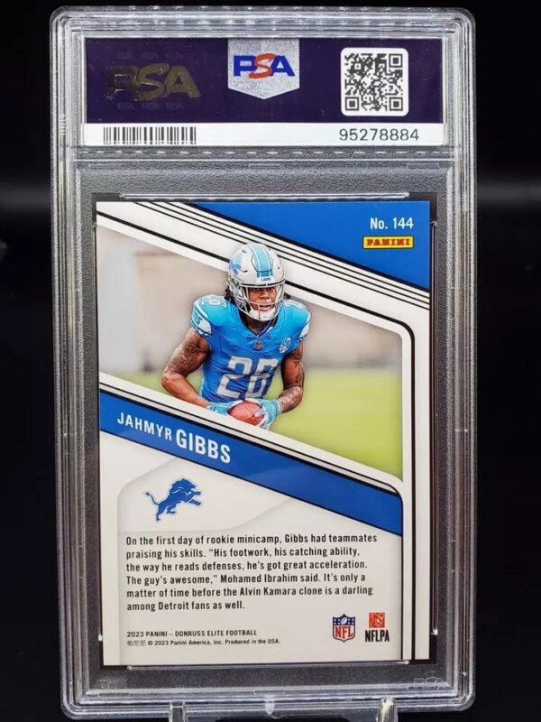 Jahmyr Gibbs 2023 Donruss Elite Explosion RC /625 Detroit Lions 144 PSA 10 - Image 2