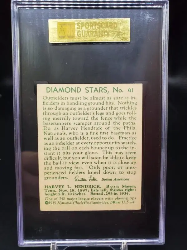 Harvey Hendrick 1934-36 Diamond Stars Philadelphia Phillies 41 SGC 5 - Image 2