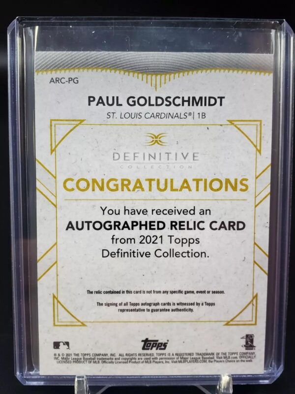 Paul Goldschmidt 2021 Topps Definitive Relic Auto /25 St. Louis Cardinals ARC-PG - Image 2