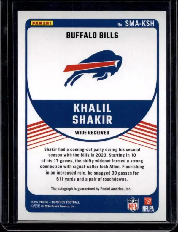 Khalil Shakir 2024 Donruss Signature Marks Auto Buffalo Bills SMA-KSH - Image 2