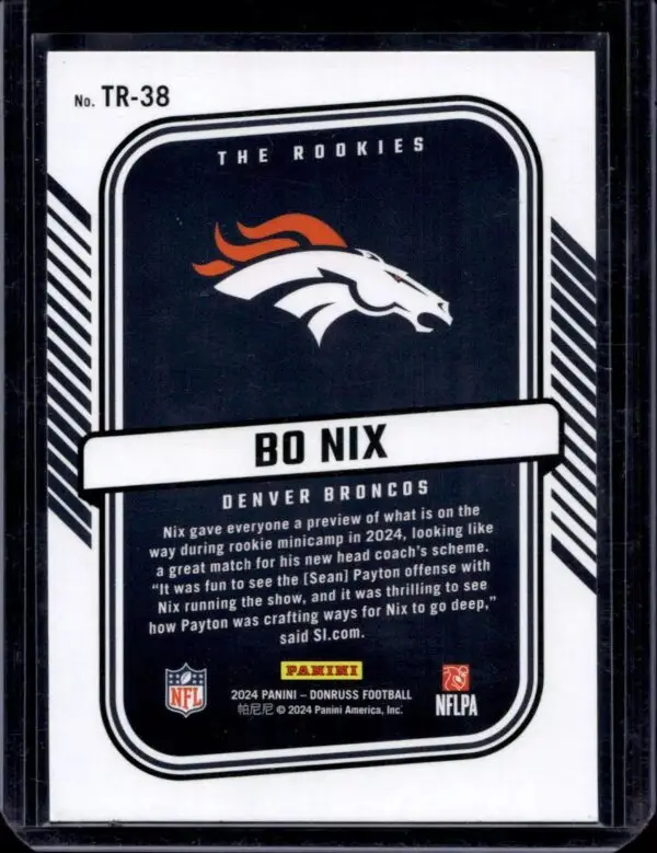 Bo Nix 2024 Donruss The Rookies Denver Broncos TR-38 - Image 2