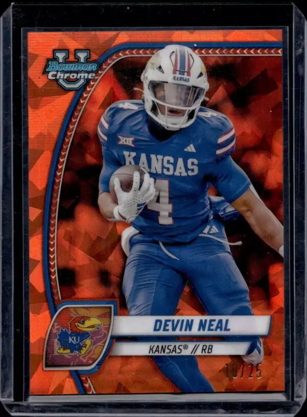 Devin Neal 2024 Bowman U Chrome Sapphire Orange /25 Kansas Jayhawks 61