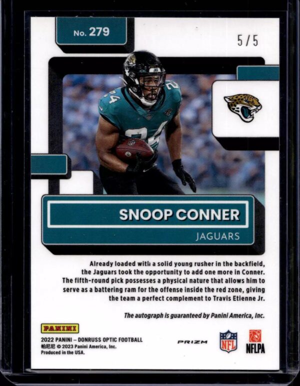 Snoop Conner 2022 Donruss Optic Rated Rookie Green Auto /5 Jacksonville Jaguars - Image 2