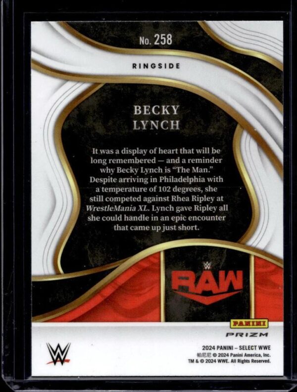 Becky Lynch 2024 Panini Select WWE Tiger Prizm Ringside 258 - Image 2