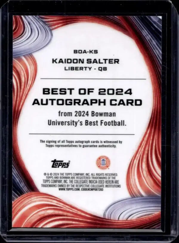 Kaidon Salter 2024 Bowman Best University Auto Liberty Flames BOA-KS - Image 2