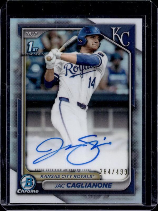 Jac Caglianone 2024 Bowman Draft 1st Chrome Refractor Auto /499 Kansas City Royals CPA-JC