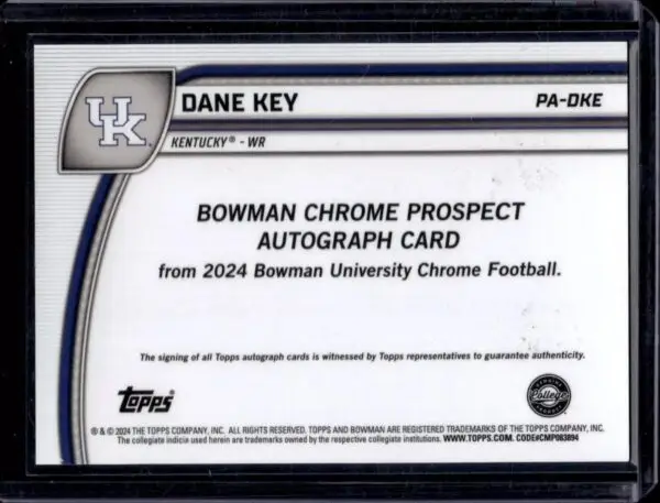 Dane Key 2024 Bowman University Chrome Black Gold Stealth Auto /24 Kentucky Wildcats PA-DKE - Image 2