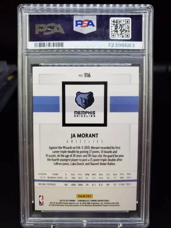 Ja Morant 2019-20 Panini Chronicles Young Dolph RC Memphis Grizzlies 116 PSA 9 - Image 2