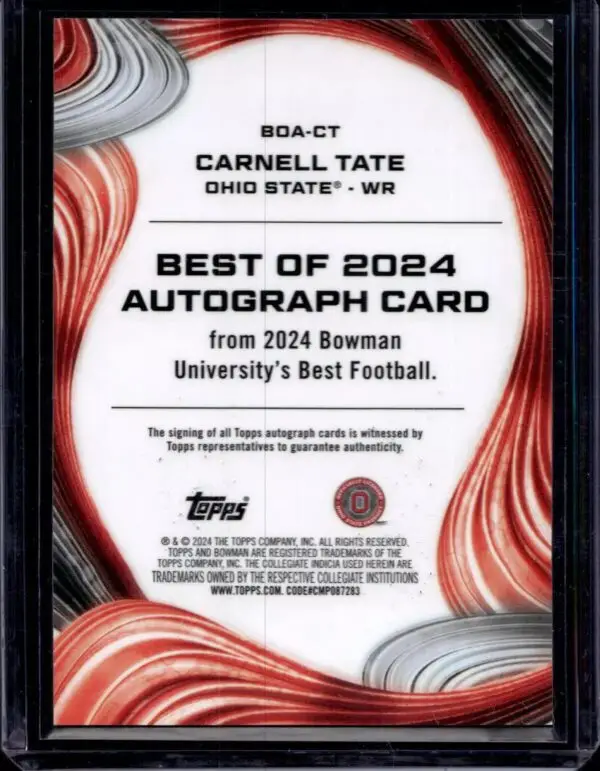 Carnell Tate 2024 Bowman Best University Auto Ohio State Buckeyes BOA-CT - Image 2