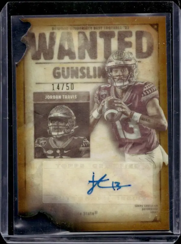 Jordan Travis 2023 Bowman Best U Gunslingers Gold Auto /50 Florida State Seminoles GS-JT