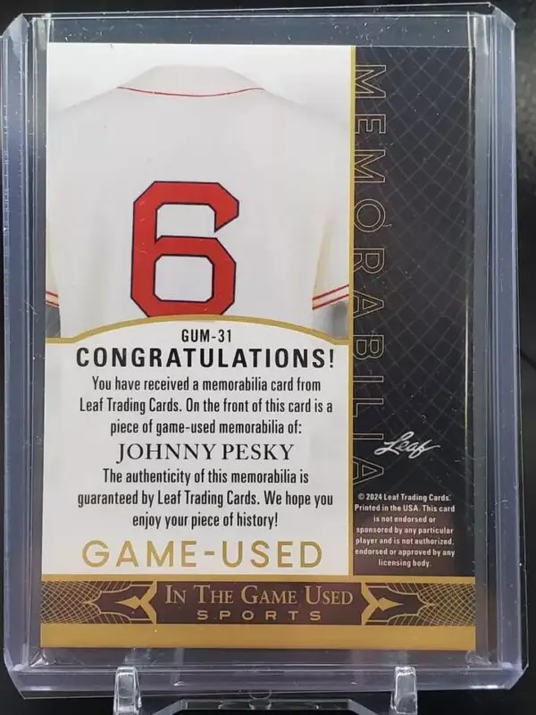 Johnny Pesky 2024 Leaf In The Game Used Game Used Relic /12 Boston Red Sox GUM-31 - Image 2