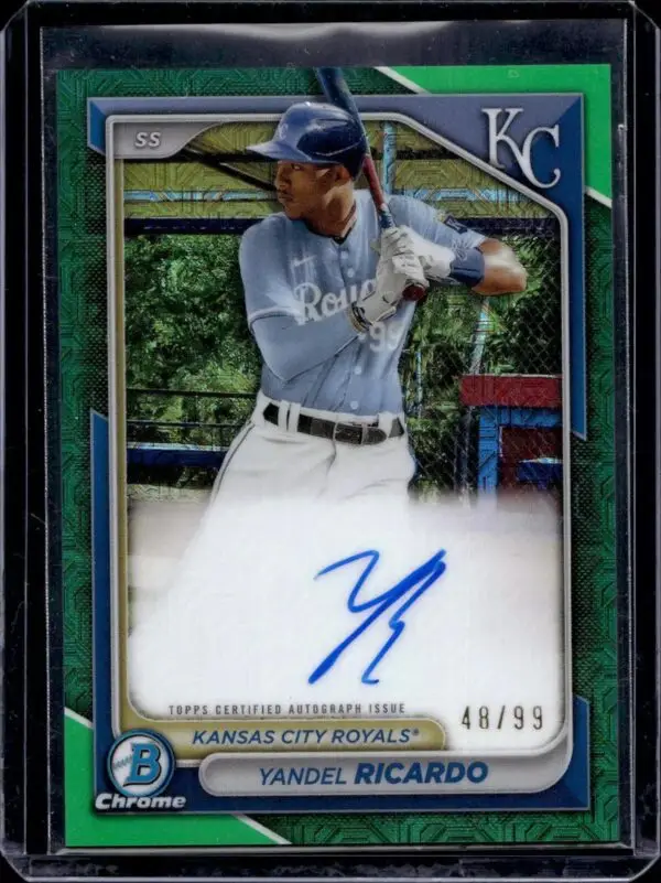 Yandel Ricardo 2024 Bowman Chrome Green Mojo Refractor Auto /99 Kansas City Royals BMA-YRI