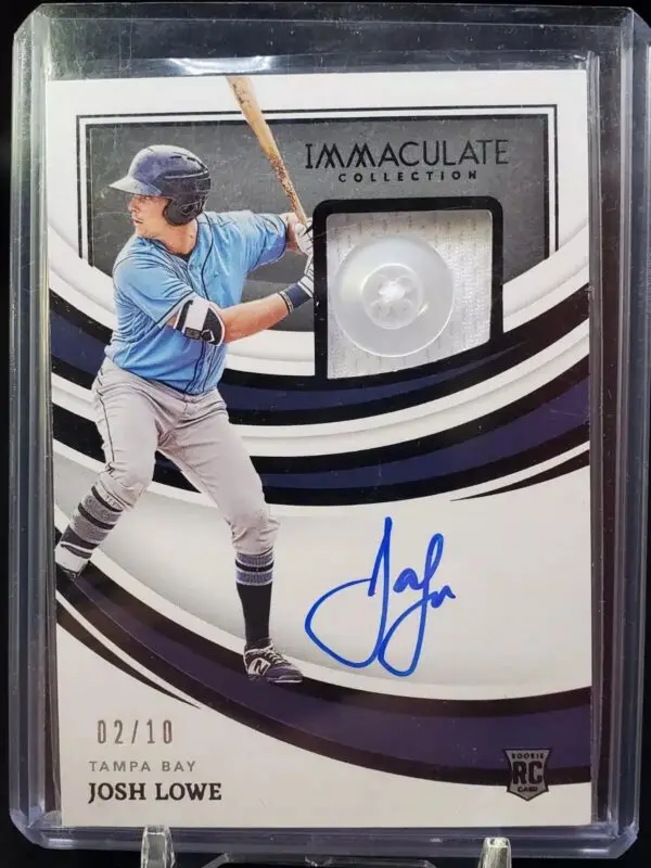 Josh Lowe 2022 Panini Immaculate Button Auto /10 RC Tampa Bay Rays IMA-JL