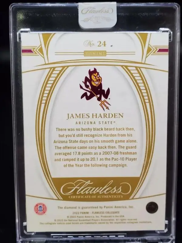 James Harden 2022 Panini Flawless Collegiate 1/1 Diamond Relic Arizona State Sun Devils 24 - Image 2