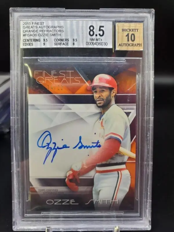 Ozzie Smith 2015 Topps Finest Orange Greats Auto /25 St Louis Cardinals FGA-OS BGS 8.5