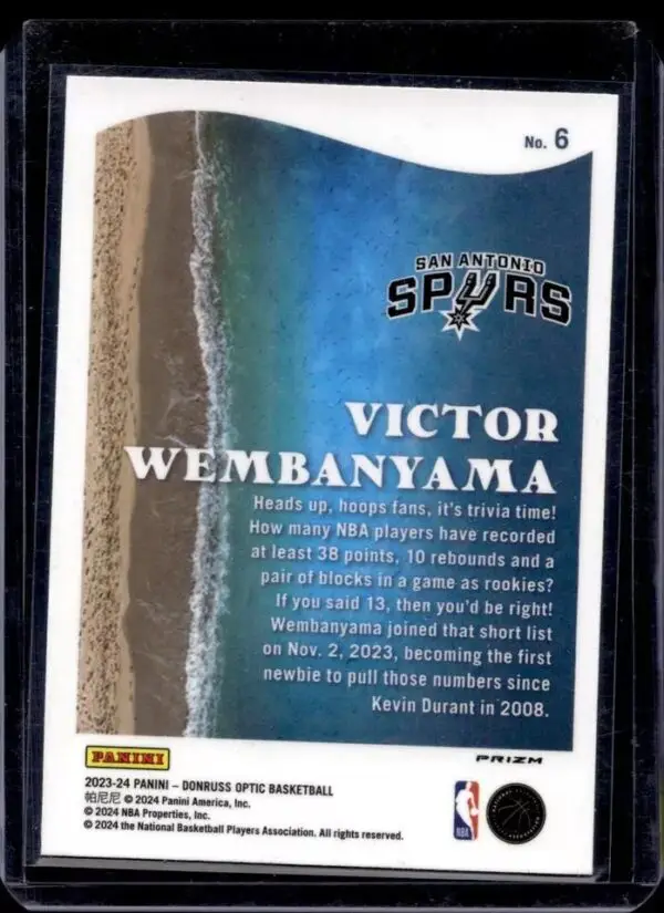 Victor Wembanyama 2023-24 Donruss Optic Splash Purple RC San Antonio Spurs 6 - Image 2