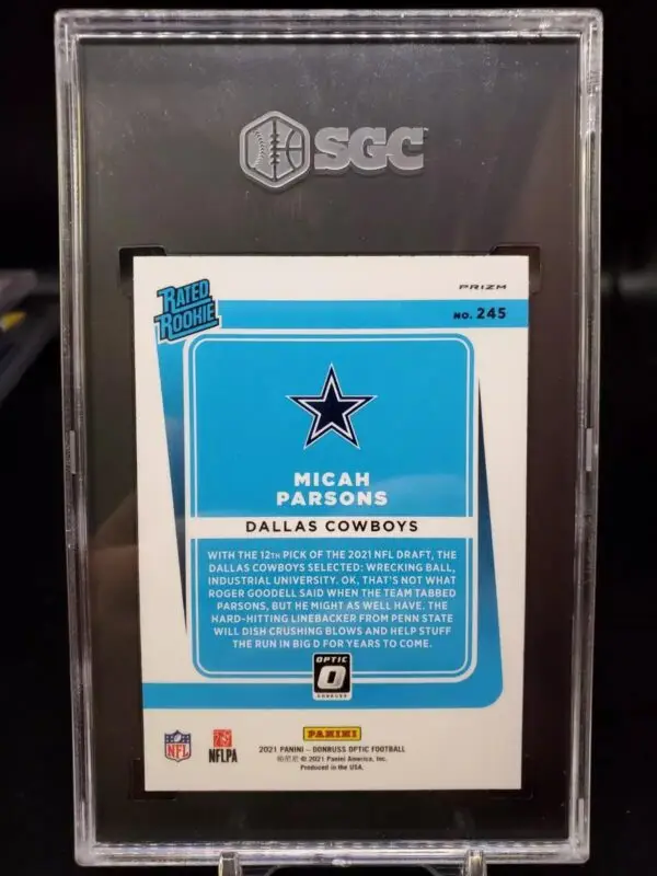 Micah Parsons 2021 Donruss Optic Purple Shock Rated Rookie Dallas Cowboys 245 SGC 10 - Image 2