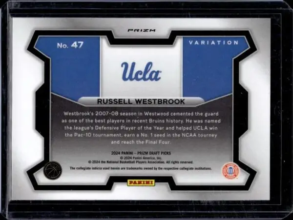 Russell Westbrook 2024 Panini Prizm Draft Tiger Stripe SSP UCLA Bruins 47 - Image 2