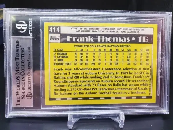 Frank Thomas Signed 1990 Topps Rookie Chicago White Sox Beckett Authentic - Image 2