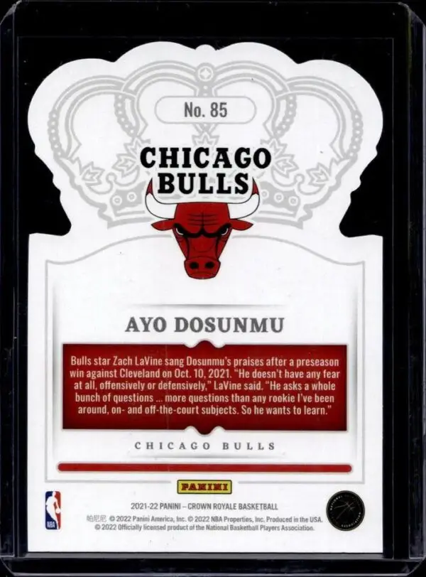 Ayo Dosunmu 2021-22 Panini Crown Royale Crystal Gold /10 Rookie Chicago Bulls 85 - Image 2