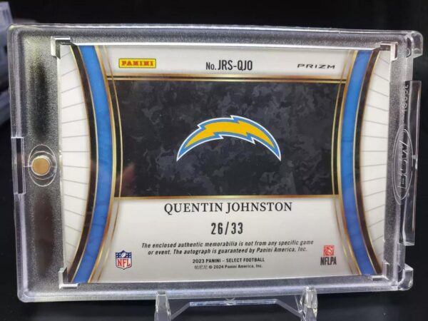 Quentin Johnston 2023 Panini Select Orange Pulsar Patch Auto RC /33 Los Angeles Chargers - Image 2