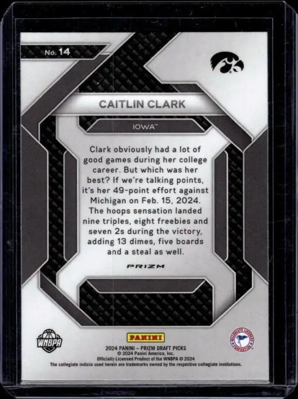 Caitlin Clark 2024 Panini Prizm Draft New Recruits Silver Iowa Hawkeyes 14 - Image 2