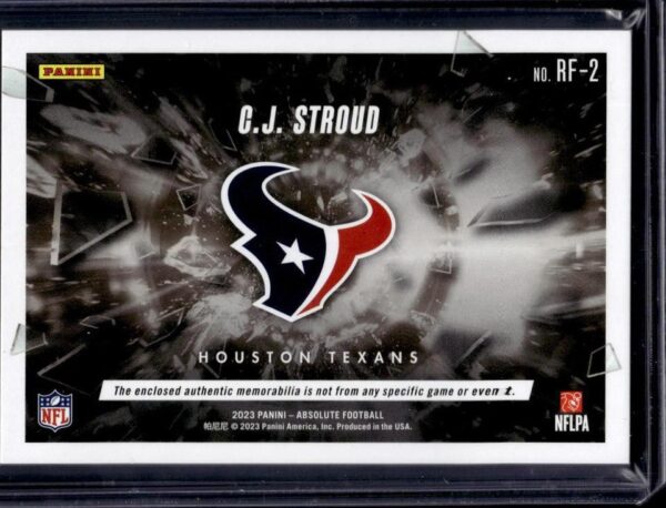 C.J. Stroud 2023 Panini Absolute Rookie Force Gold /99 RC Houston Texans RF-2 - Image 2