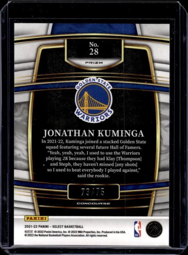 Jonathan Kuminga 2021-22 Panini Select Neon Green /75 RC Golden State Warriors - Image 2