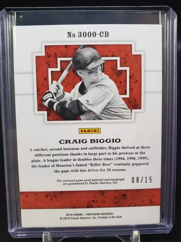 Craig Biggio 2016 Panini Pantheon 3000 Hits Relic Auto /15 Houston Astros 3000-CB - Image 2