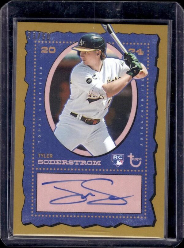 Tyler Soderstrom 2024 Topps Brooklyn Gold Auto /50 RC Oakland Athletics AC-TS