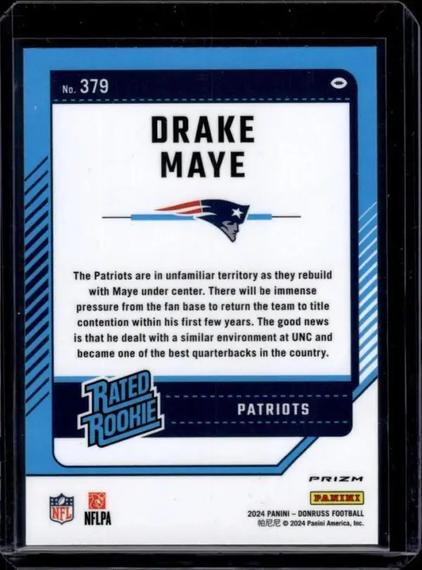 Drake Maye 2024 Donruss Optic Rated Rookie Preview Red Green New England Patriots 379 - Image 2