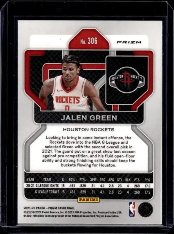 Jalen Green 2021-22 Panini Prizm Ice Rookie Houston Rockets 306 - Image 2