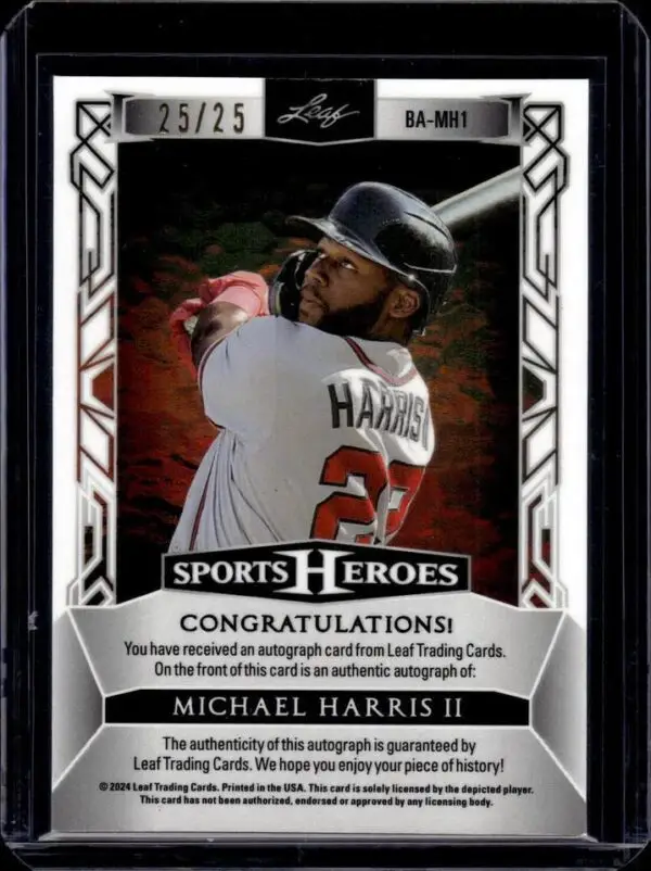 Michael Harris II 2024 Leaf Metal Sports Heroes Red Auto 25/25 Atlanta Braves - Image 2