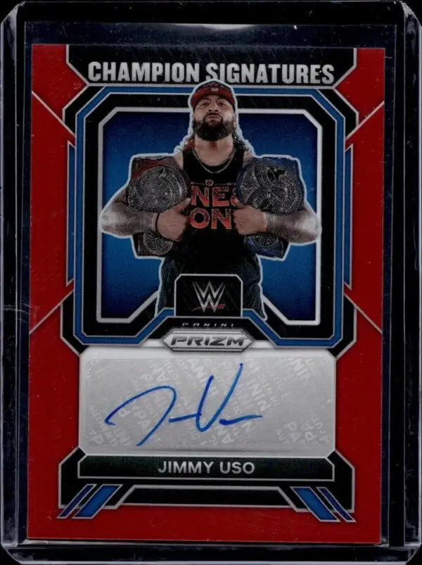 Jimmy Uso 2023 Panini Prizm WWE Champion Signatures Red Auto /99 CS-JMU