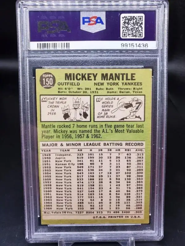 Mickey Mantle 1967 Topps New York Yankees 150 PSA 1 - Image 2